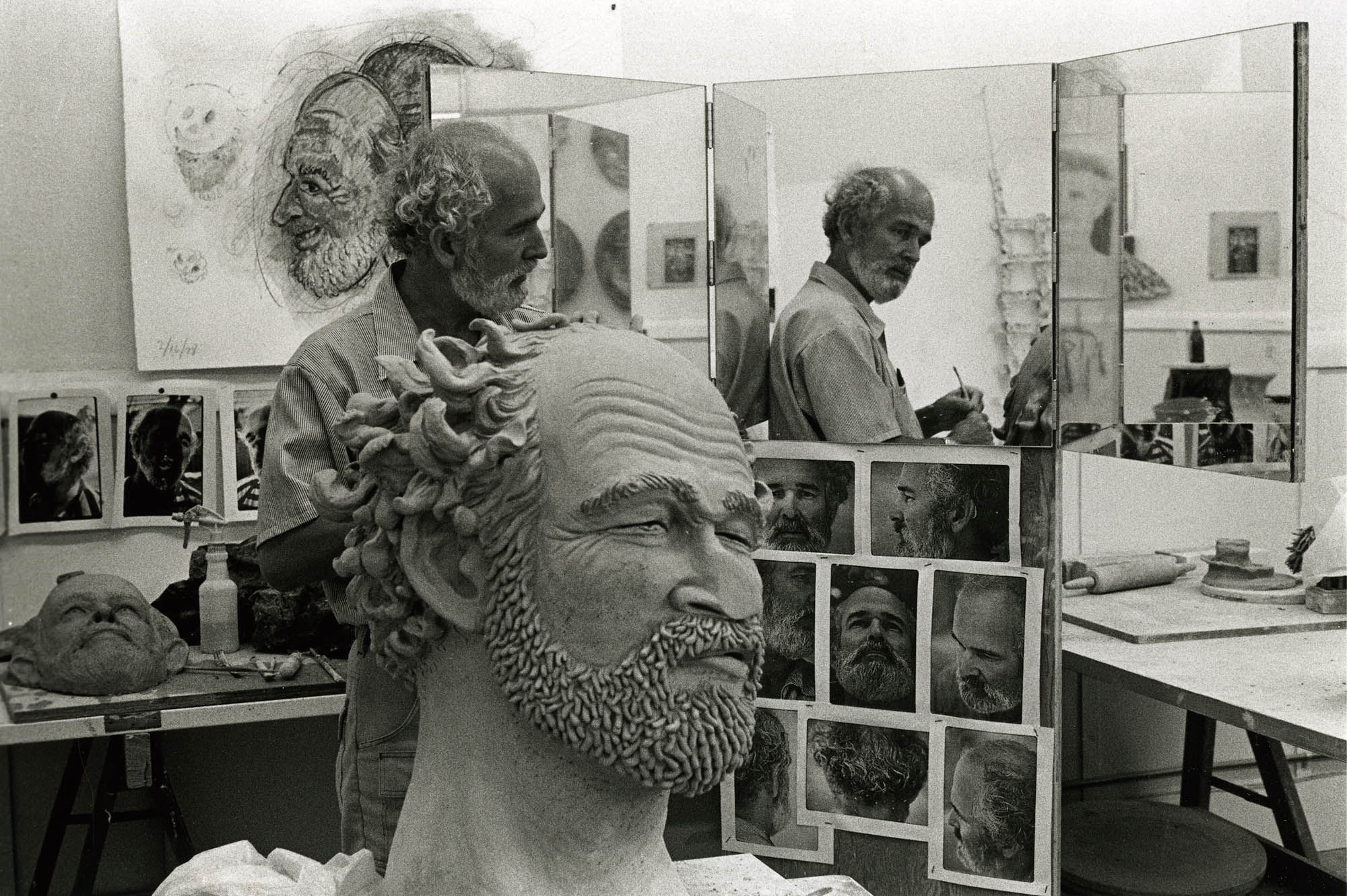 Robert Arneson sculpting Up Against It, 1978.