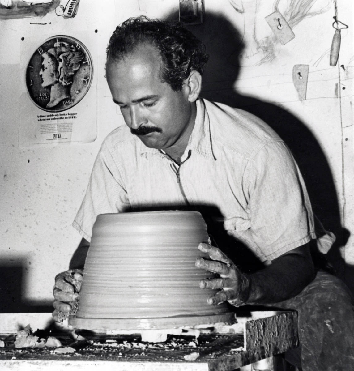 Arneson in TB-9 studio, Davis, CA, 1965.