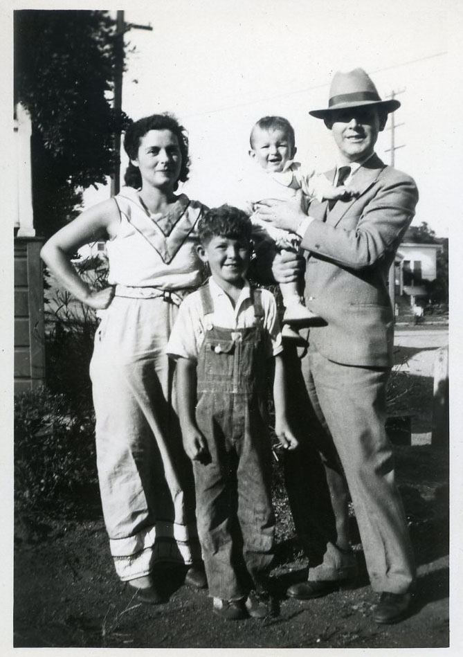 Family portrait of Helena, Vernon, Robert, and Arthur Arneson at 402 West J Street in Benicia, CA, 1931.