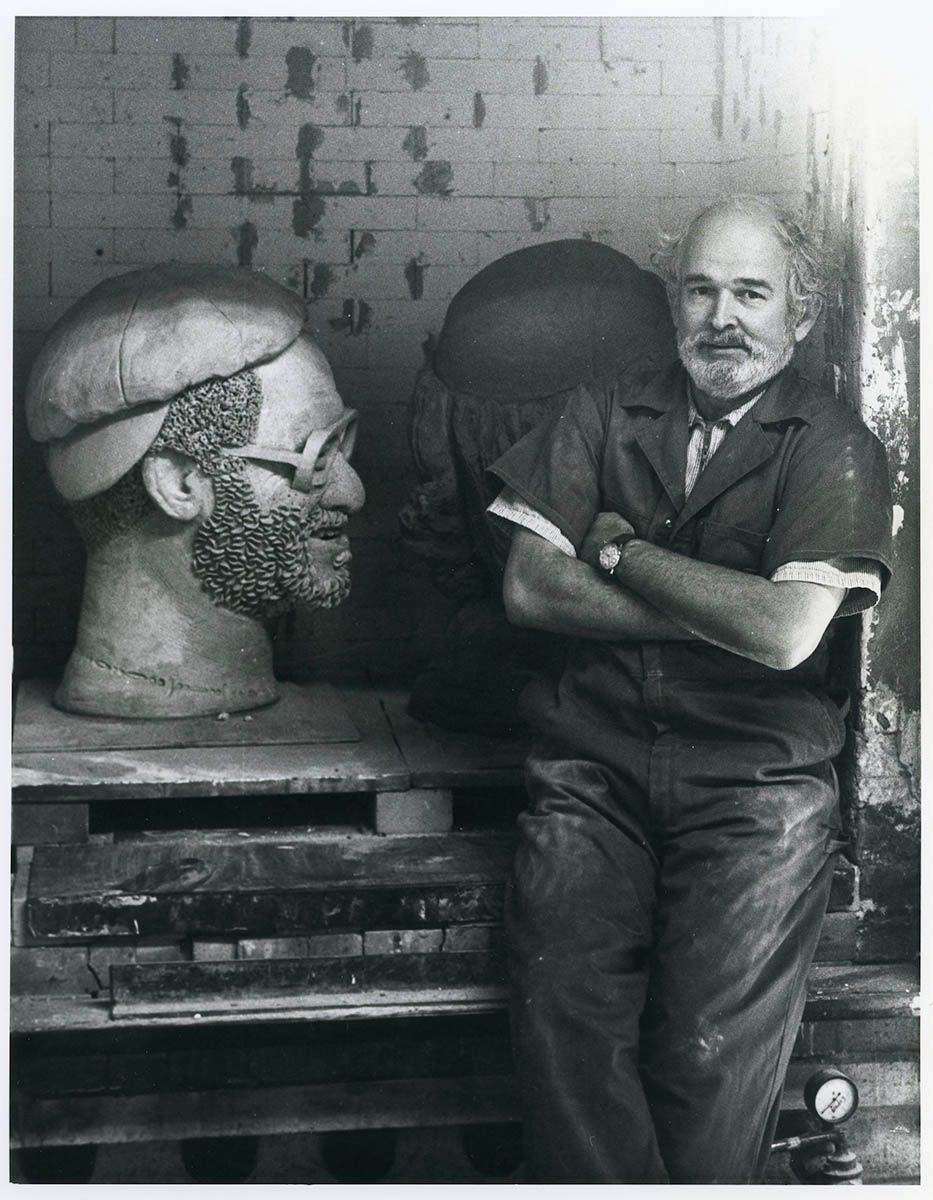 Arneson with Mike and David in the TB-9 kiln, Davis, CA, 1977.